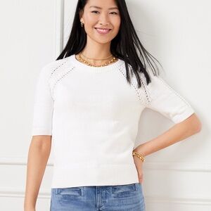 Talbots | Pointelle Crewneck Pullover Short Sleeve Sweater, White, Size L